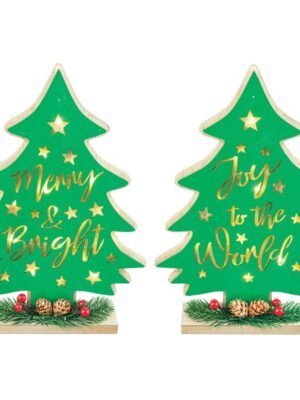 Joy Merry Christmas Tree Tabletop with Lights 2 Asst