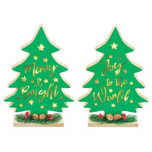 Joy Merry Christmas Tree Tabletop with Lights 2 Asst