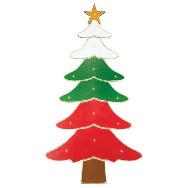 Red White Green Tall Tree with Lights