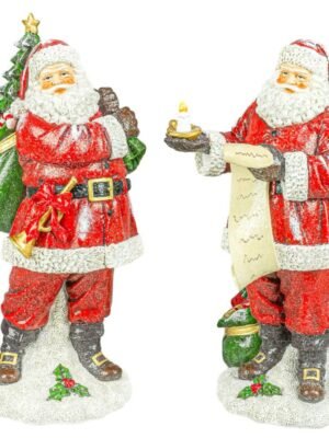 Frosted Santa Gift Bag Figurine 2 Ast.