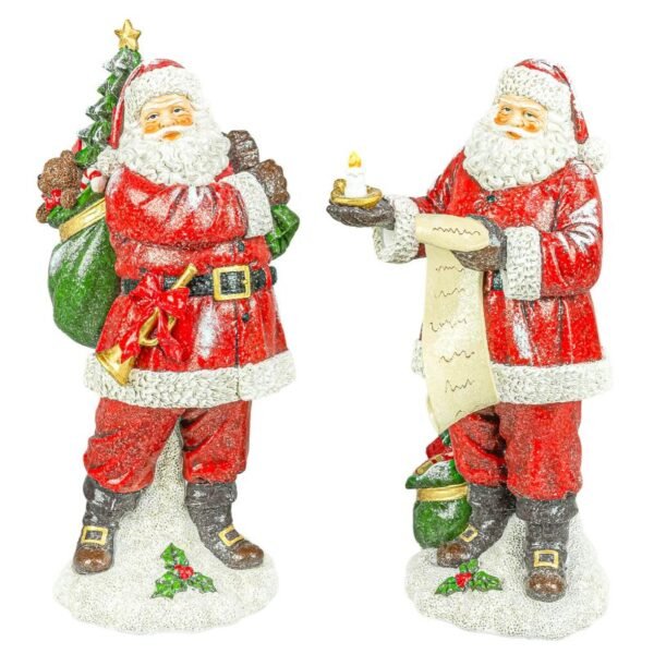 Frosted Santa Gift Bag Figurine 2 Ast.