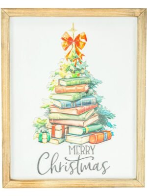 Book Stack Merry Christmas Tree Sign