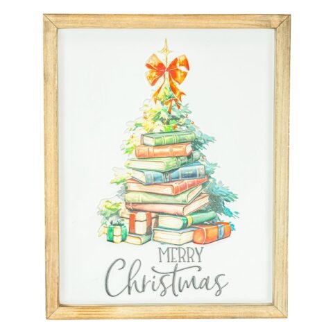 Book Stack Merry Christmas Tree Sign