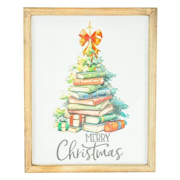 Book Stack Merry Christmas Tree Sign