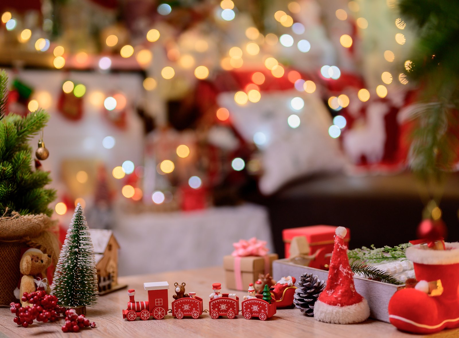 Christmas decoration at home. Xmas and New Year celebration for party on holiday.